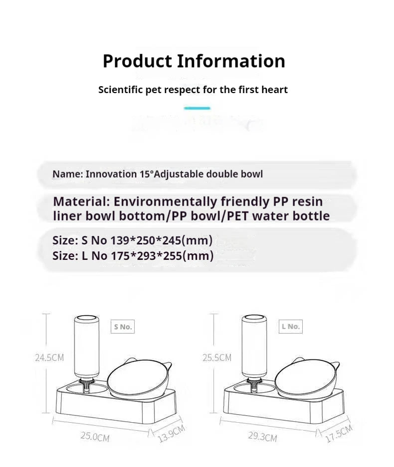 🇫🇷 Gamelles doubles pour chien & chat – Bols inclinés 15° surélevés avec bouteille d’eau automatique | 🇬🇧 Double Dog & Cat Bowls – 15° Tilted Raised Food & Water Bowls with Automatic Water Bottle Pet Feeder