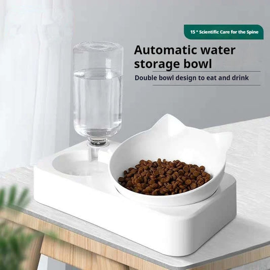 🇫🇷 Gamelles doubles pour chien & chat – Bols inclinés 15° surélevés avec bouteille d’eau automatique | 🇬🇧 Double Dog & Cat Bowls – 15° Tilted Raised Food & Water Bowls with Automatic Water Bottle Pet Feeder