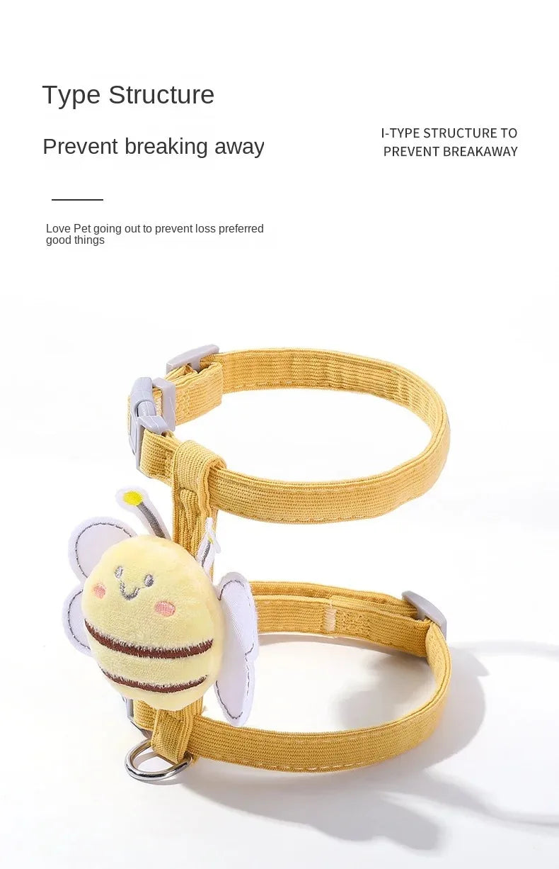 🇫🇷 Harnais + laisse + collier pour chat – Ensemble réglable motif abeille, double épaisseur, idéal pour chiens/chats de petite à moyenne taille 🇬🇧 Cat Harness Leash Collar Set – Adjustable Bee Design, Double Layer for Small & Medium Pets, Outdoor Walking
