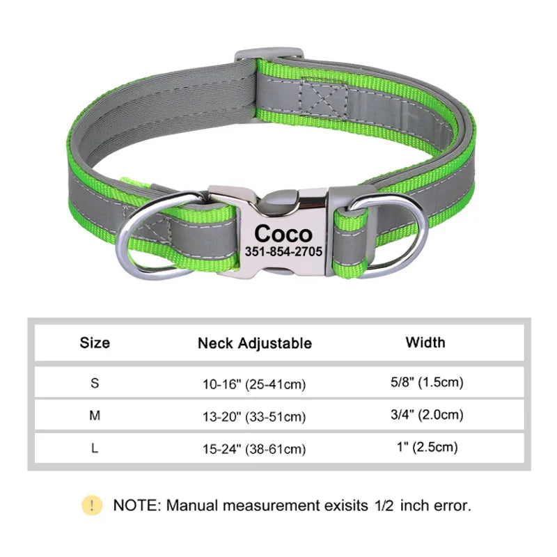 🇫🇷 Collier pour chien réfléchissant et personnalisé – Nylon gravé avec ID, rembourré et réglable pour petits, moyens et grands chiens  🇬🇧 Reflective Personalized Dog Collar – Engraved ID Nylon, Soft Padded & Adjustable for Small, Medium & Large Dogs