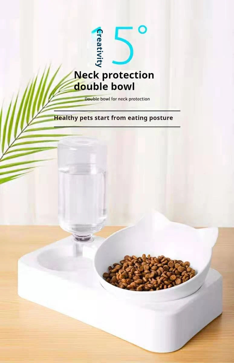 🇫🇷 Gamelles doubles pour chien & chat – Bols inclinés 15° surélevés avec bouteille d’eau automatique | 🇬🇧 Double Dog & Cat Bowls – 15° Tilted Raised Food & Water Bowls with Automatic Water Bottle Pet Feeder