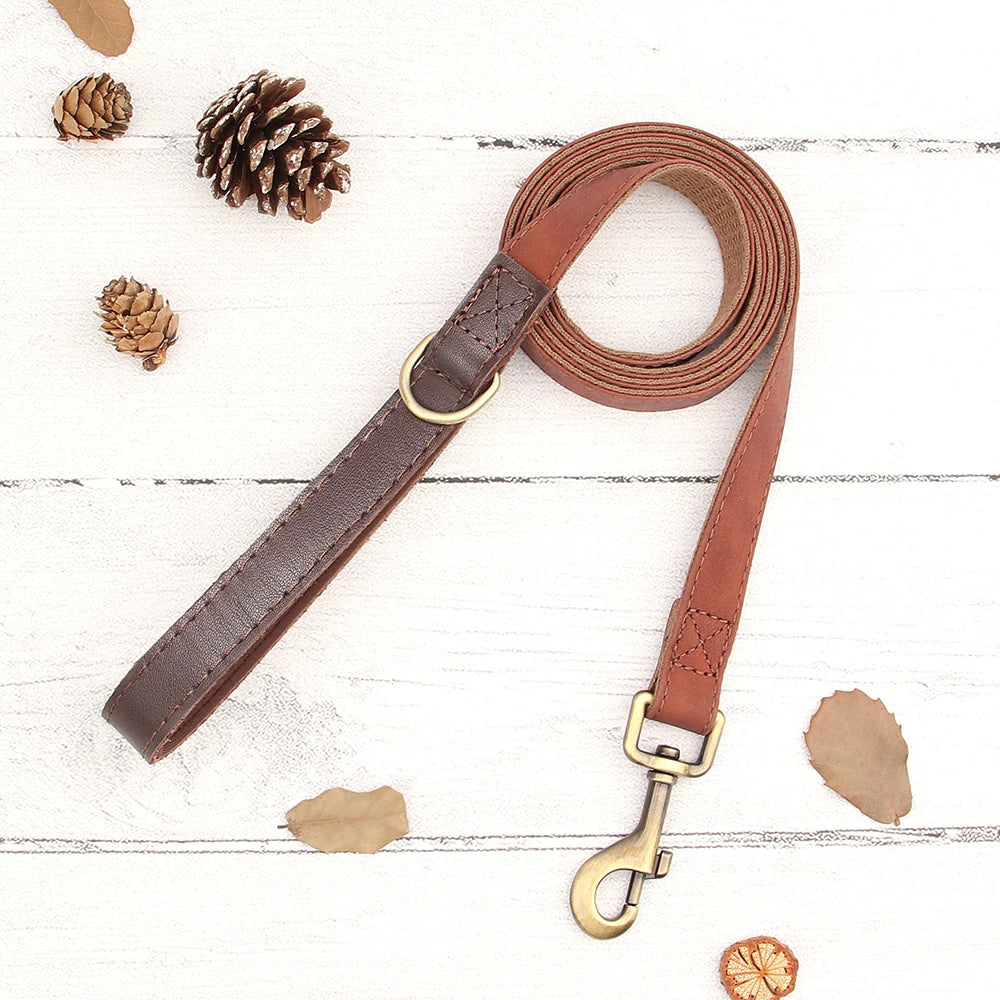 🇫🇷 Collier & laisse personnalisés en cuir PU, médaille gravée offerte. Pour petits & grands chiens (ex : carlin, labrador). 🇬🇧 PU leather custom collar & leash with free engraved tag. For small & large dogs (e.g. pug, labrador).