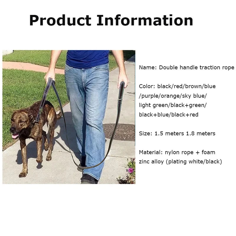 🇫🇷 Laisse pour chien double poignée – Laisse de dressage robuste pour promenade, voyage et contrôle renforcé  🇬🇧 Double Handle Dog Leash – Heavy-duty training lead for outdoor walks, travel & better control