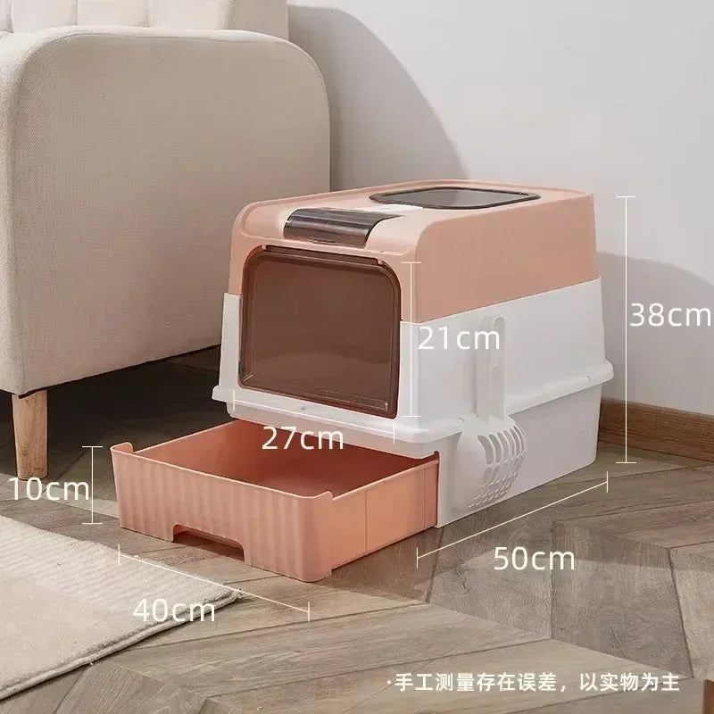 🇫🇷 Litière XXL pour Chat avec Couvercle et Pelle – Bac Fermé Anti-Odeurs à Tiroir | 🇬🇧 Extra Large Cat Litter Box with Lid & Scoop – Odor-Proof Fully Enclosed Drawer Style
