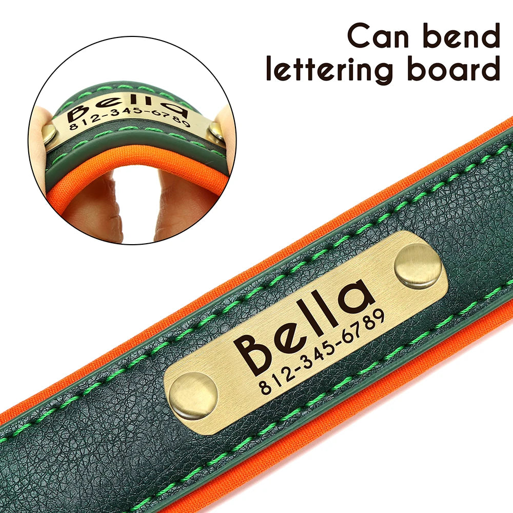 🇫🇷 Collier pour chien en cuir PU personnalisé – Doublure rembourrée, gravure gratuite du nom, réglable pour petits, moyens et grands chiens  🇬🇧 Customized PU Leather Dog Collar – Soft padded, free name engraving, adjustable for small, medium & large dogs