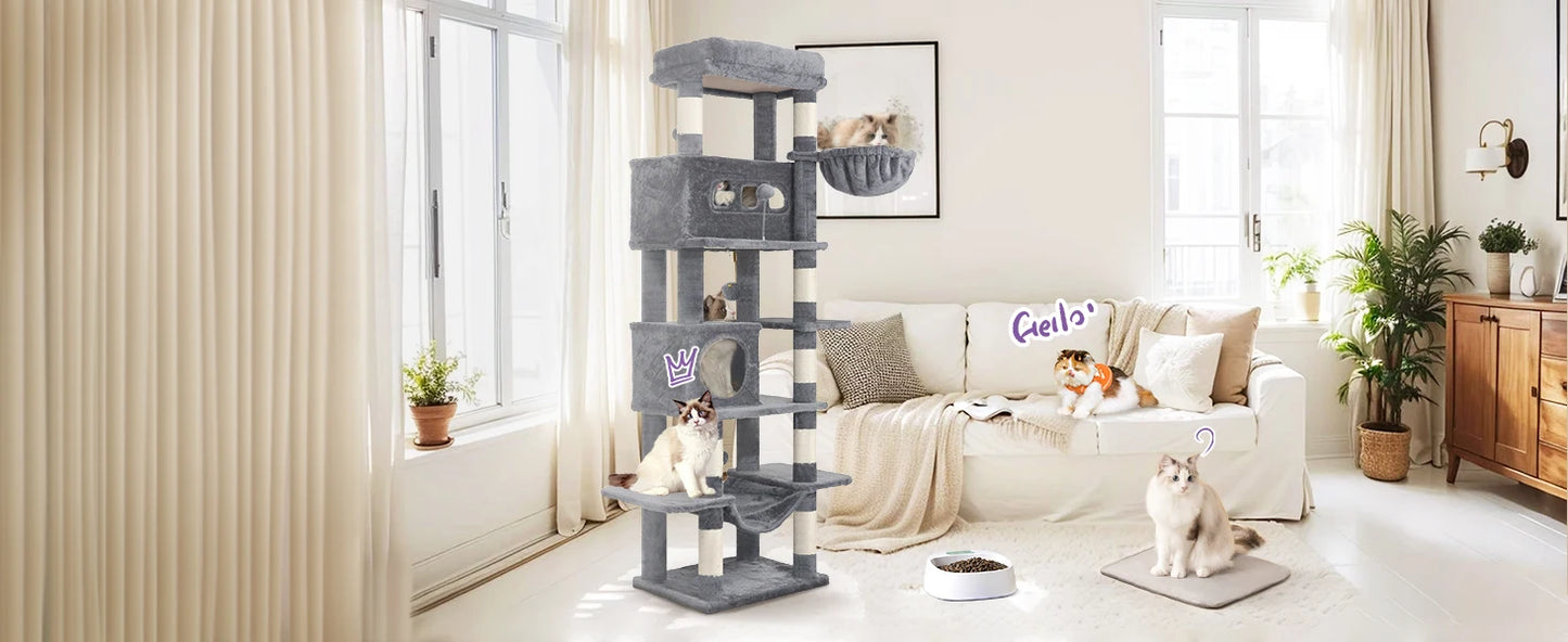 🇫🇷 Hzuaneri – Arbre à chat 170 cm : tour multi-niveaux avec griffoirs, grande plateforme & tapis lavable. 🇬🇧 Hzuaneri – 170 cm Cat Tree: multi-level scratching post with big perch & washable mat.