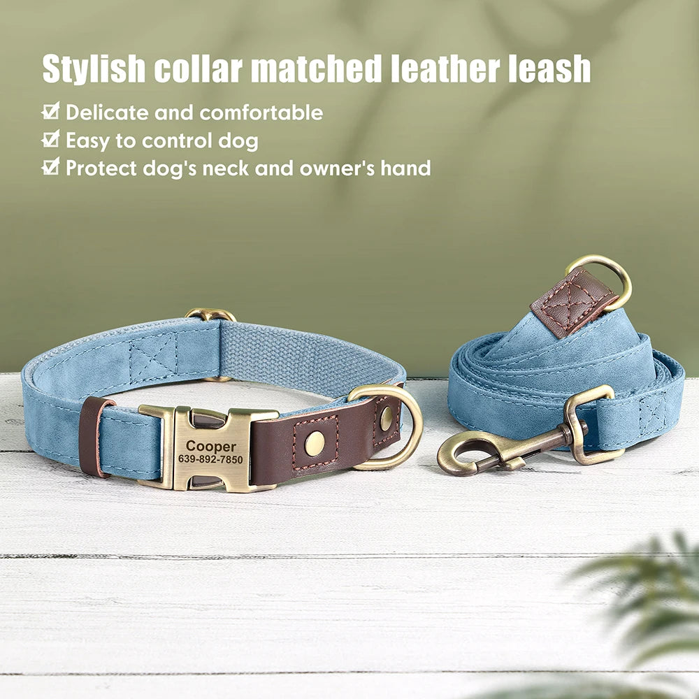 🇫🇷 Collier & laisse personnalisés en cuir PU, médaille gravée offerte. Pour petits & grands chiens (ex : carlin, labrador). 🇬🇧 PU leather custom collar & leash with free engraved tag. For small & large dogs (e.g. pug, labrador).