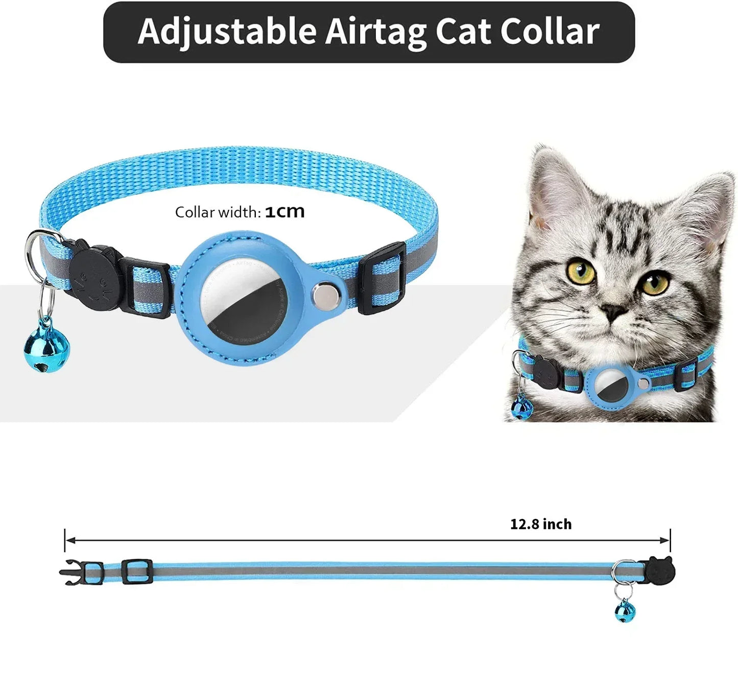 🇫🇷 Collier anti-perte pour chat – Compatible AirTag avec clochette et bande réfléchissante  🇬🇧 Anti-Lost Cat Collar – AirTag compatible with bell and reflective strap