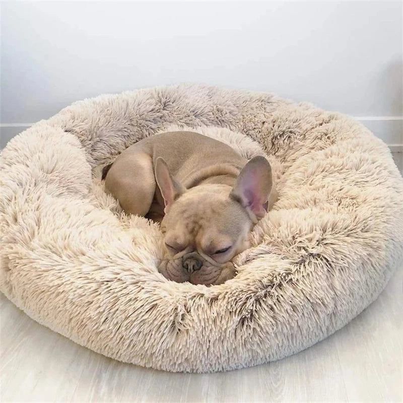 🇫🇷 Lit rond pour chiens & chats (40-90 cm) – Panier ultra doux en peluche longue, couchage chaud pour petits, moyens & grands animaux | 🇬🇧 Round Pet Bed (40-90cm) – Super Soft Long Plush Dog & Cat Bed, Warm Winter Sleeping Nest