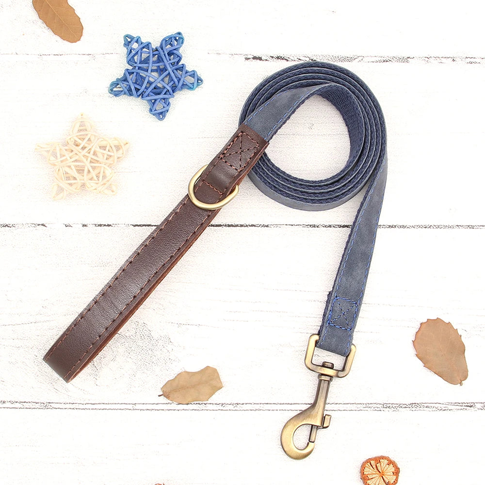 🇫🇷 Collier & laisse personnalisés en cuir PU, médaille gravée offerte. Pour petits & grands chiens (ex : carlin, labrador). 🇬🇧 PU leather custom collar & leash with free engraved tag. For small & large dogs (e.g. pug, labrador).