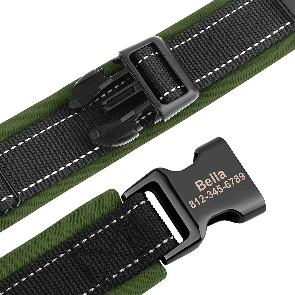 🇫🇷 Collier pour chien réfléchissant et personnalisé – Nylon gravé avec ID, rembourré et réglable pour petits, moyens et grands chiens  🇬🇧 Reflective Personalized Dog Collar – Engraved ID Nylon, Soft Padded & Adjustable for Small, Medium & Large Dogs