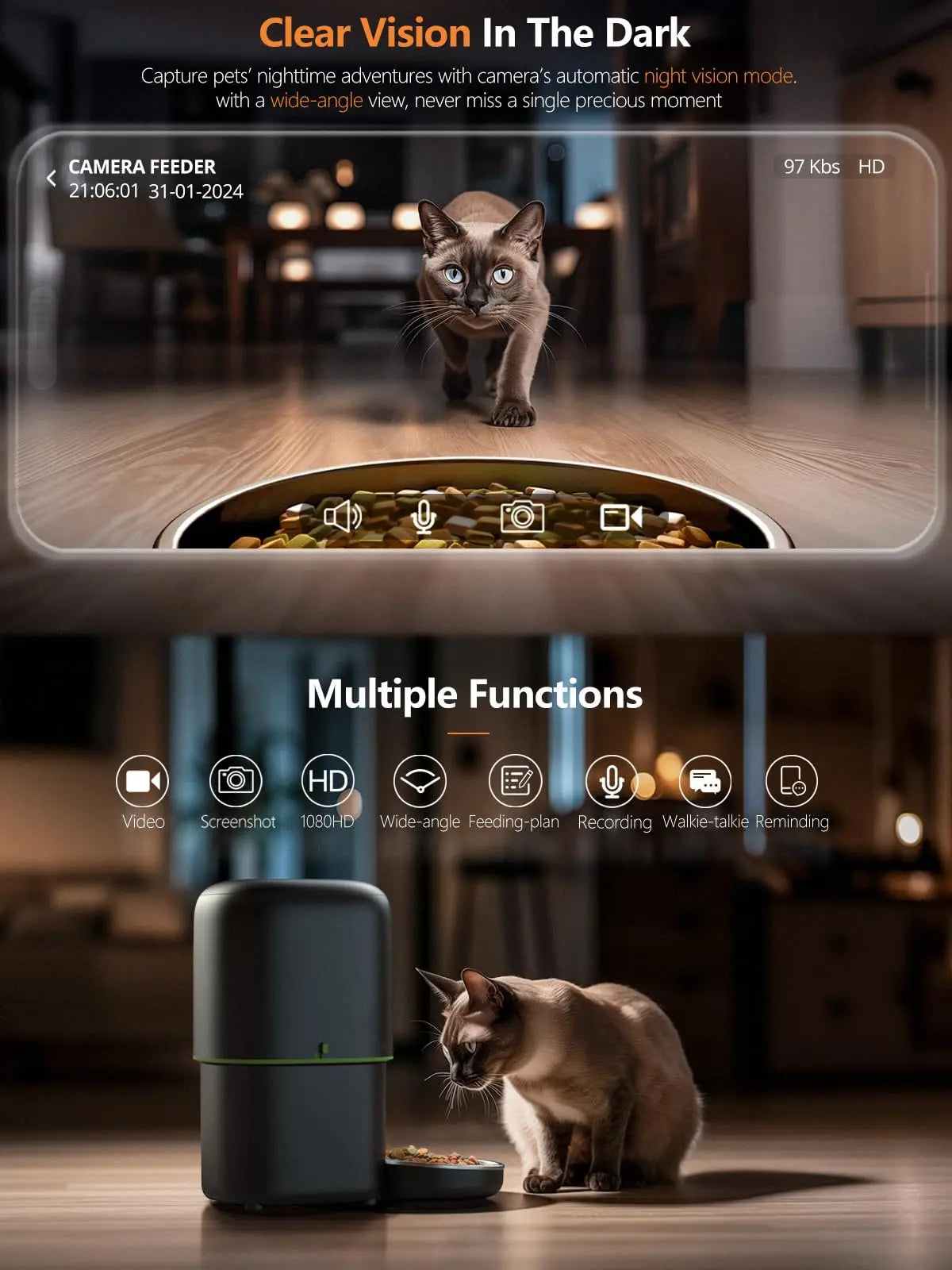 🇫🇷 Distributeur automatique connecté pour chat – Caméra HD, WiFi 2.4G/5G, contrôle via appli Tuya, pour croquettes et alimentation à distance 🇬🇧 Smart Automatic Cat Feeder with Camera – WiFi 2.4G/5G, Tuya App Control, Kibble Dispenser for Cats & Dogs